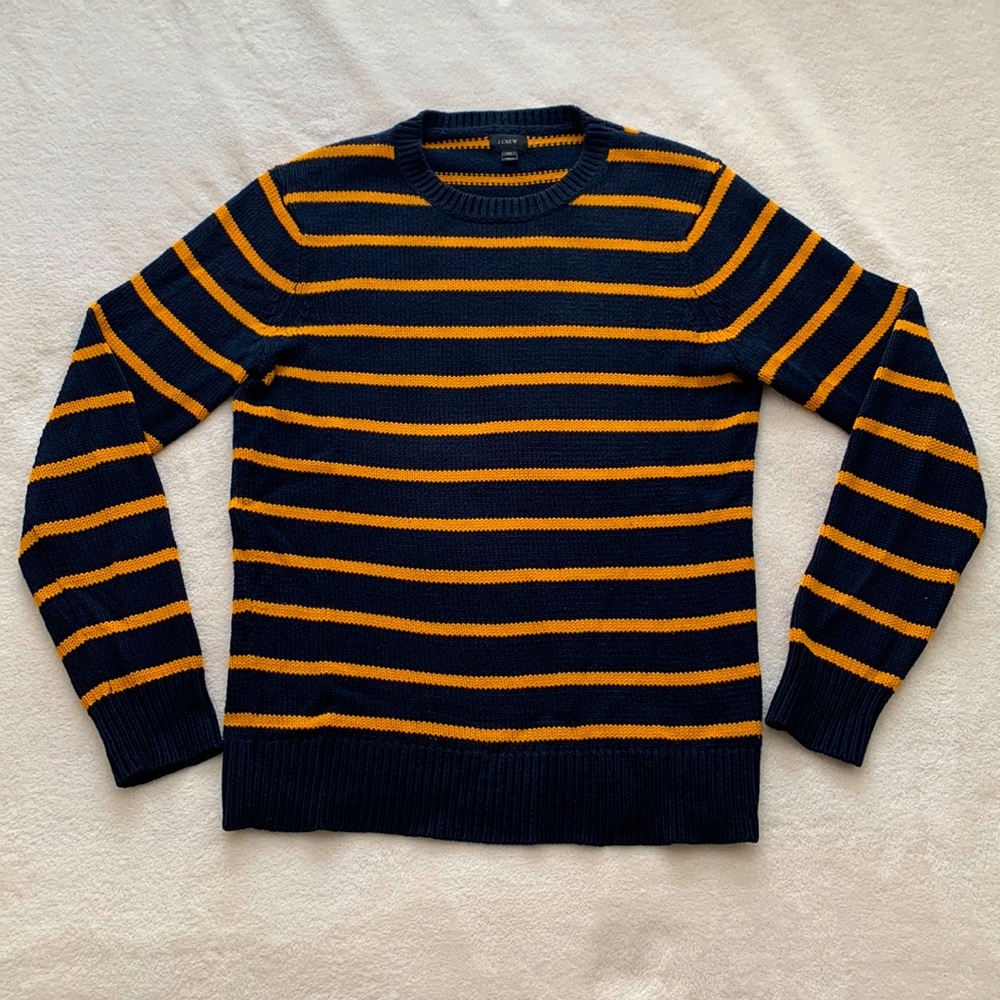 J.Crew Striped Cotton Crewneck in Navy and Gold